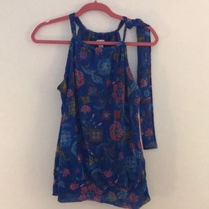 New York & Company Sweetpea Floral Blouse Blue M